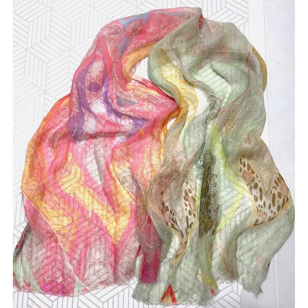MALA ALISHA SILK MODAL SCARF 76"X25" Color Block Boho Scarf Summer‎ Luxury
